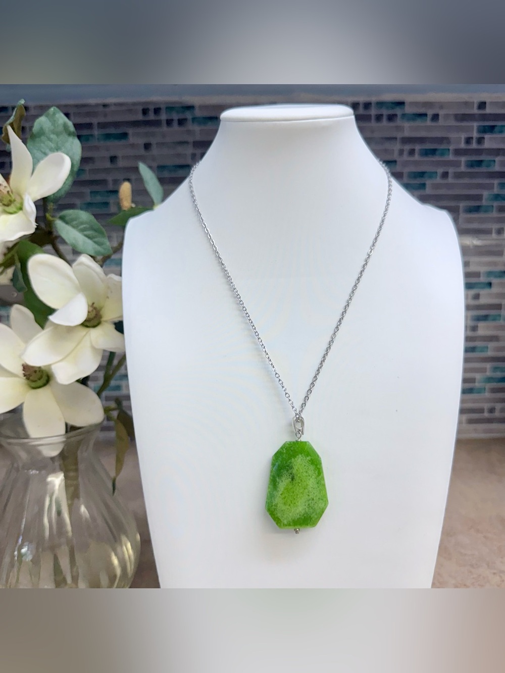 Bright green Canadian Polar Jade Stone pendant necklace